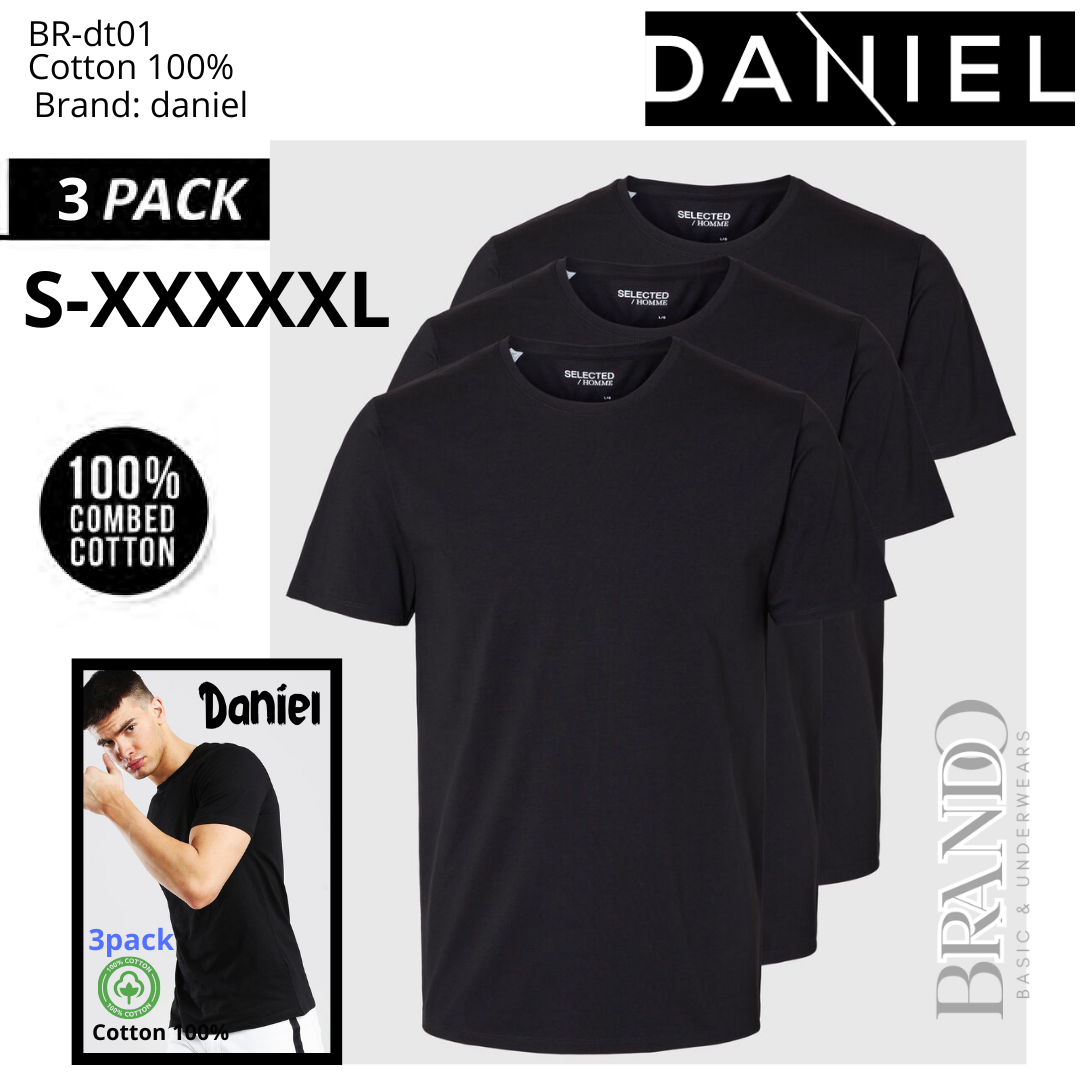 مجموعة 3 قطع من فانيلات القطن 100% قبة دائرية باللون الاسودDaniel (BLACK) 3 PACK - Brando - Basic Clothing for Men
