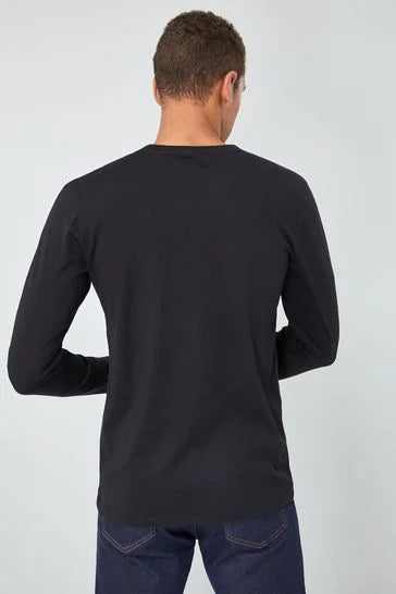 Cotton 100%  Long Sleeve Crew Neck T-Shirt - Black - Brando -  Basic Clothing for Men