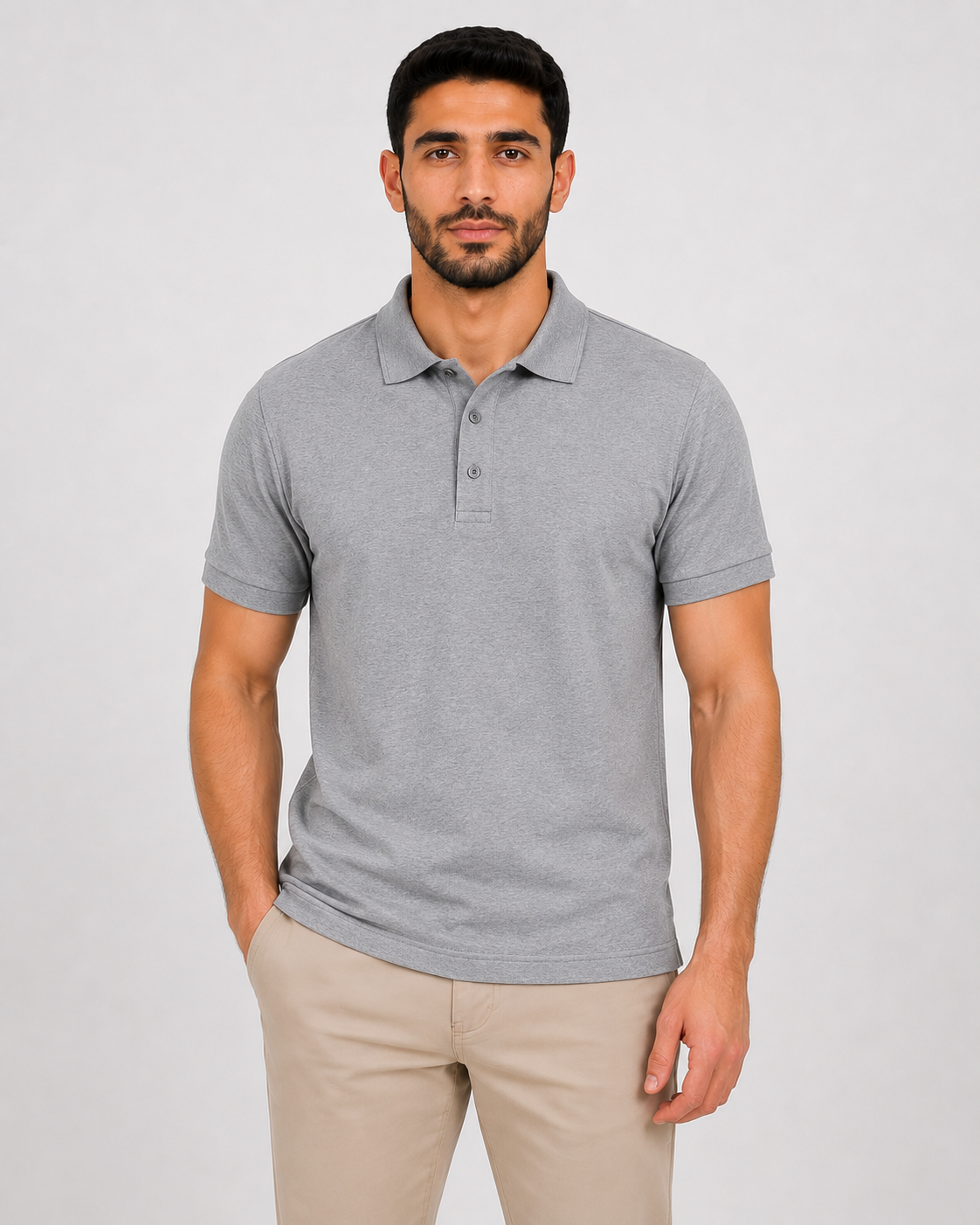 بولو رجالي قطن 100% - سكني | RUN BE   | Premium Polo Gray