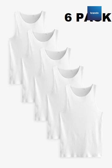 Ribbed 100% Cotton Vests 6 Pack -Black - Brando -  Basic Clothing for Men
