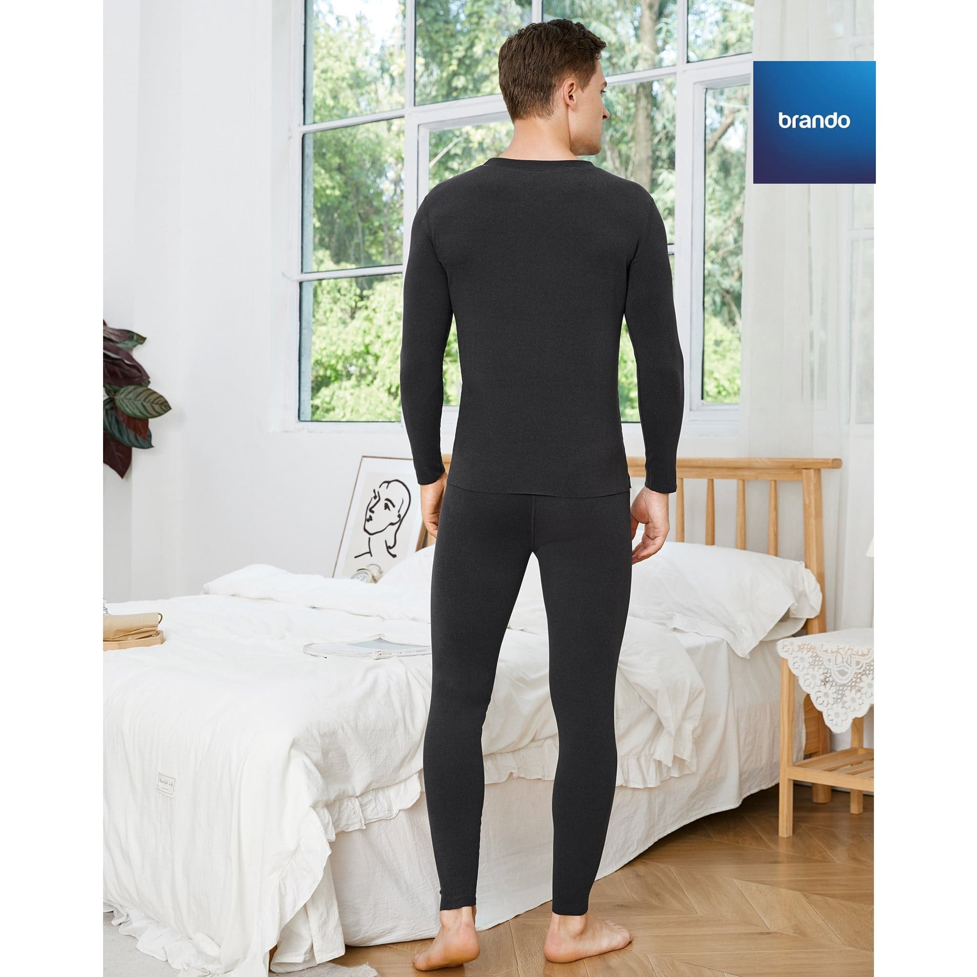 Daniel Men's Thermal Cotton 100% Underwear Sets Long Johns Soft Warm Long Underwear ( BLACK ) - Brando -  Basic Clothing for Men