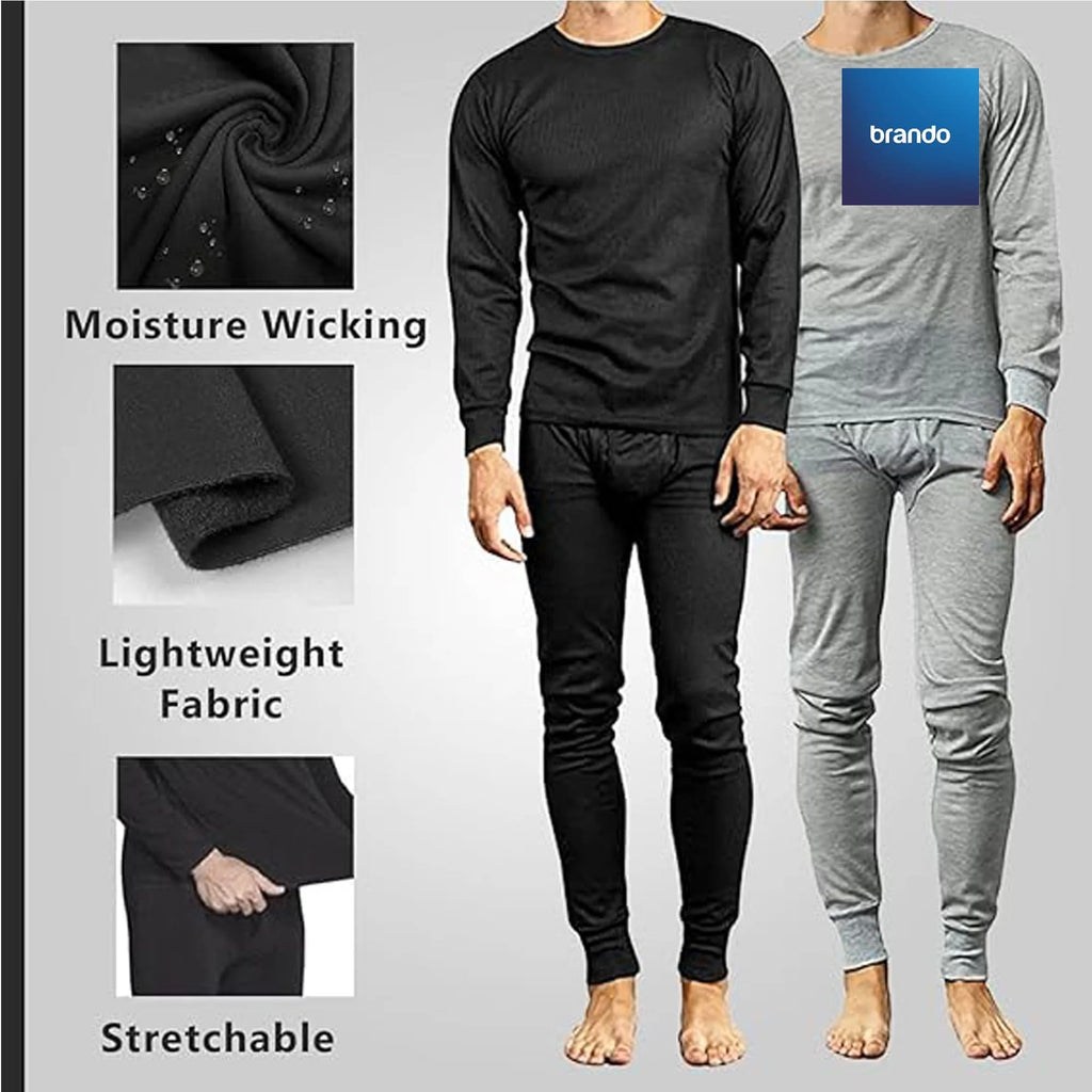 Daniel Men's Thermal Cotton 100% Underwear Sets Long Johns Soft Warm Long Underwear ( BLACK ) - Brando -  Basic Clothing for Men