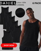 Daniel - Ribbed (Grooved) Undershirts 100% Cotton 6 Pieces - Black